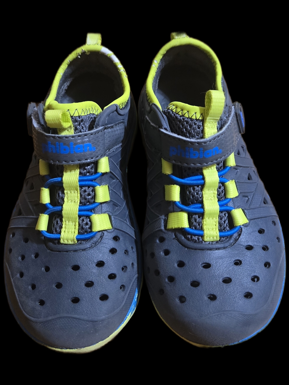 Size 10 Phibian Kids' Gray and Neon Yellow Water Shoes
